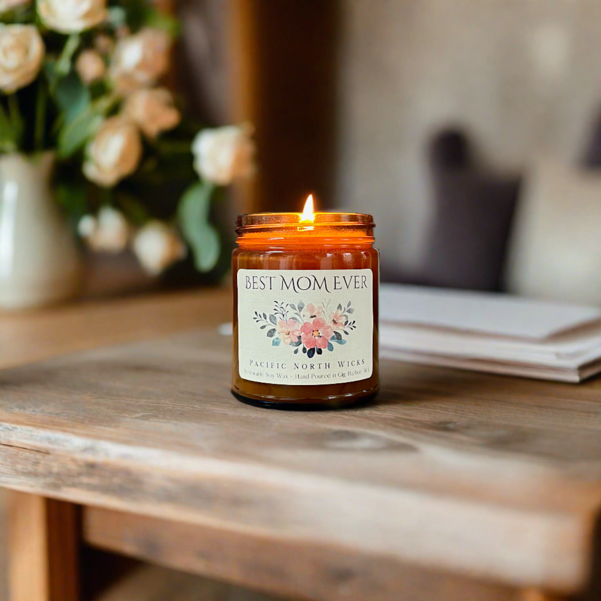 Gift for Mom Candle Lit with Flowers