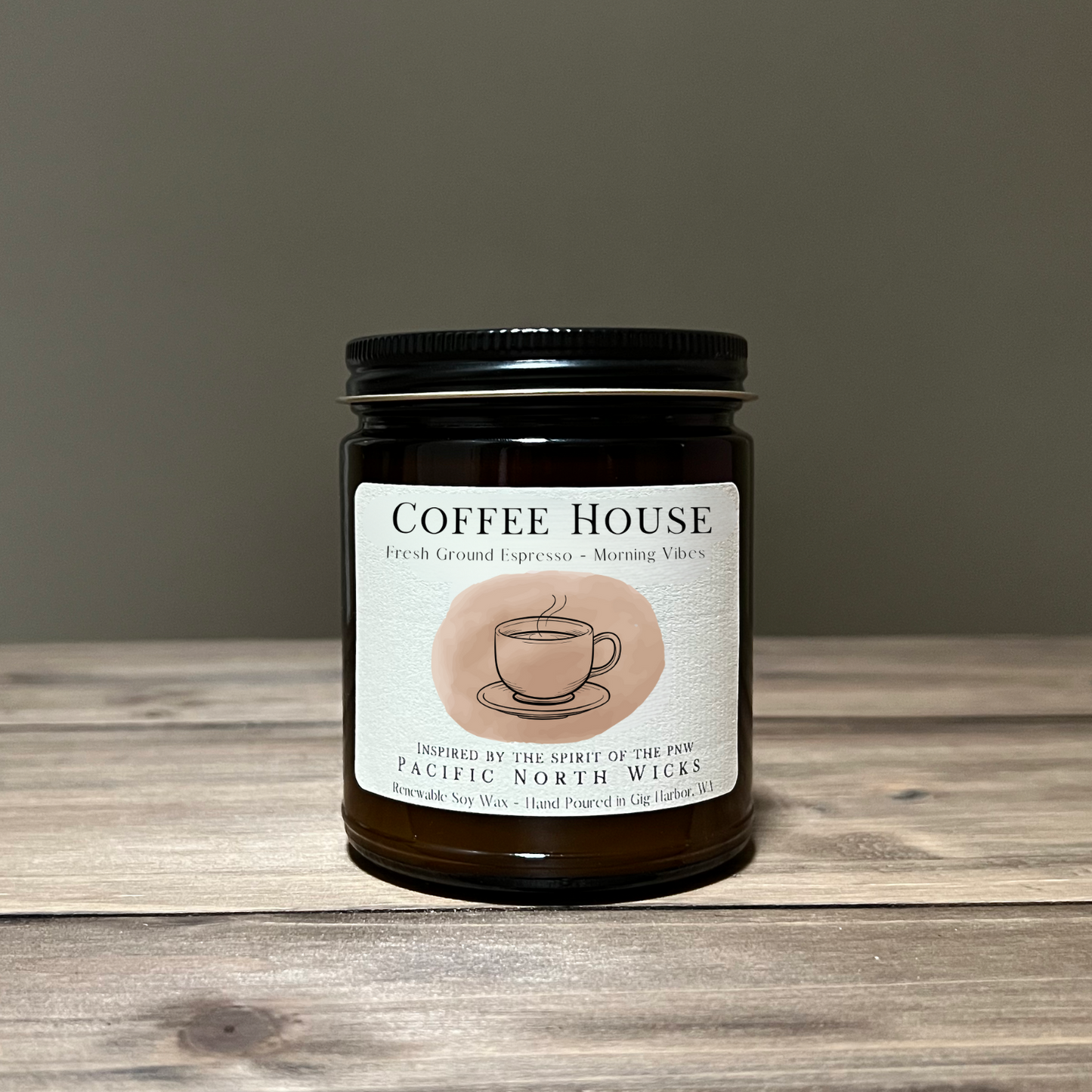 Coffee House Candle - Amber Jar with Black Lid