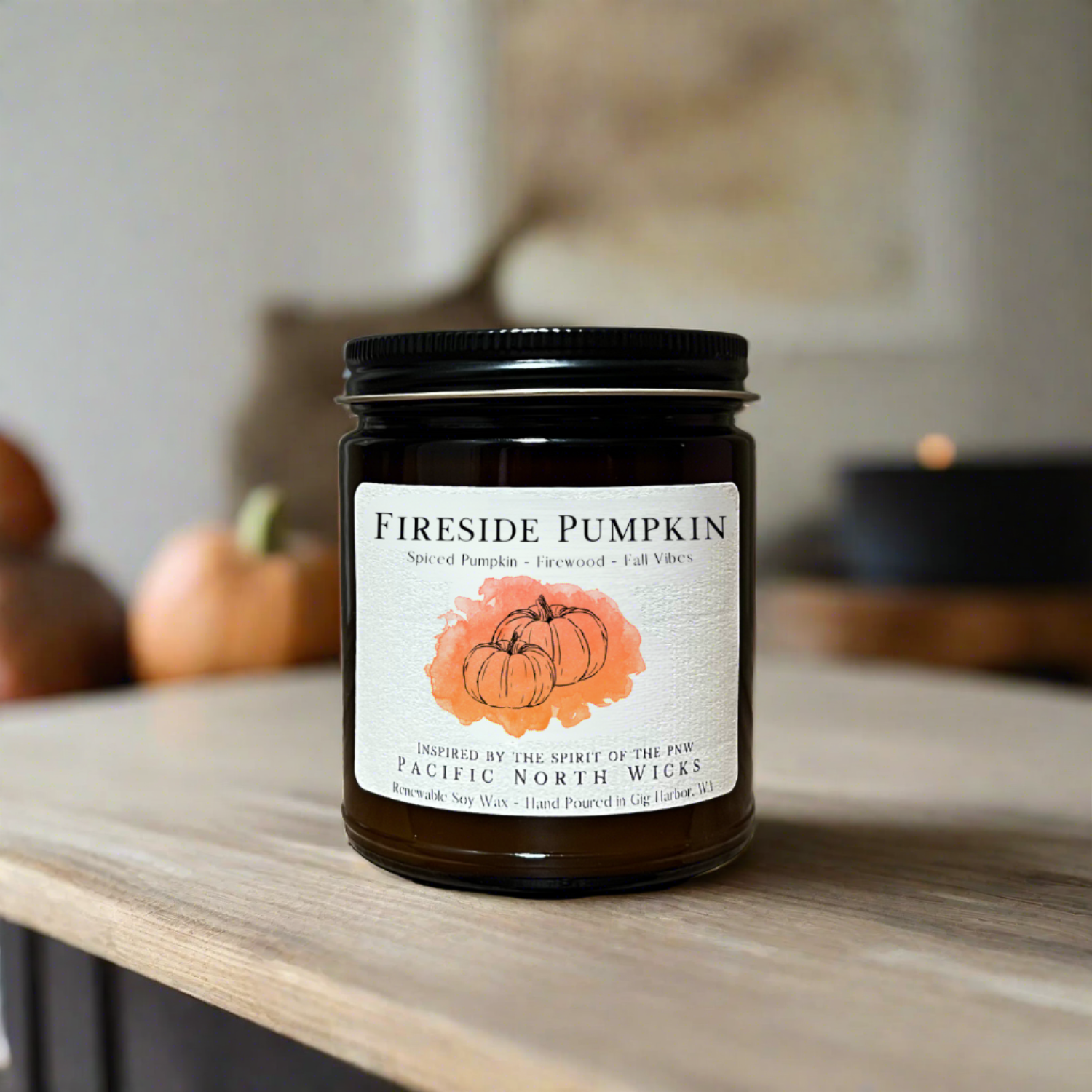 Fall pumpkin candle with scent notes of Spiced Pumpkin, Firewood, and Fall Vibes