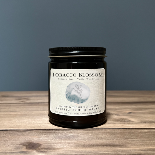 Tobacco Blossom Candle - Luxury masculine fragrance with notes of tobacco flower and vanilla.