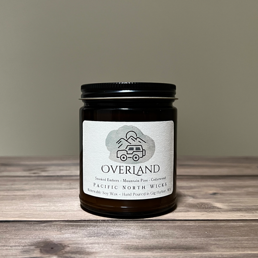 Overlanding Candle in Amber Glass Jar with Black Lid