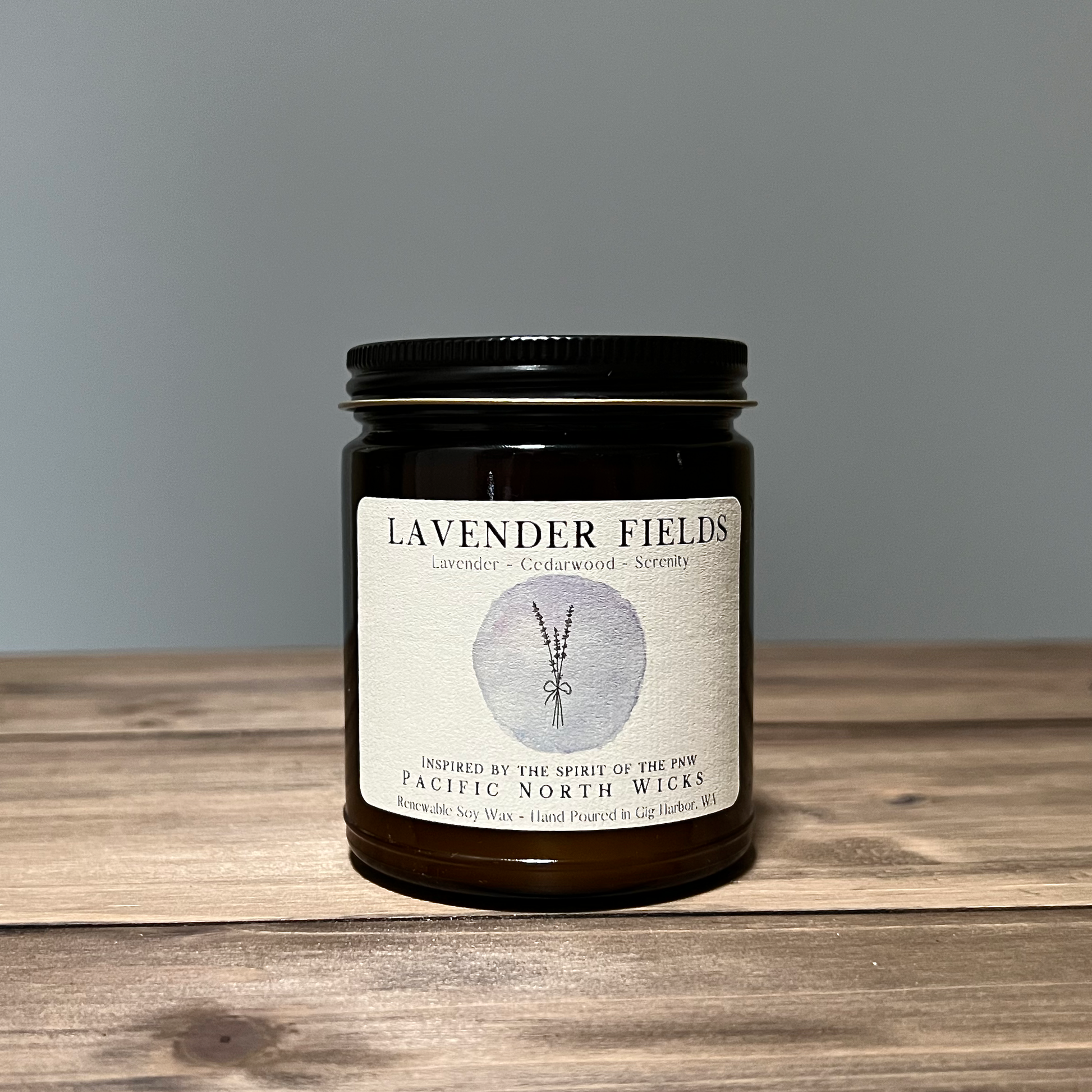 Lavender Fields Candle - Amber Jar with Black Lid