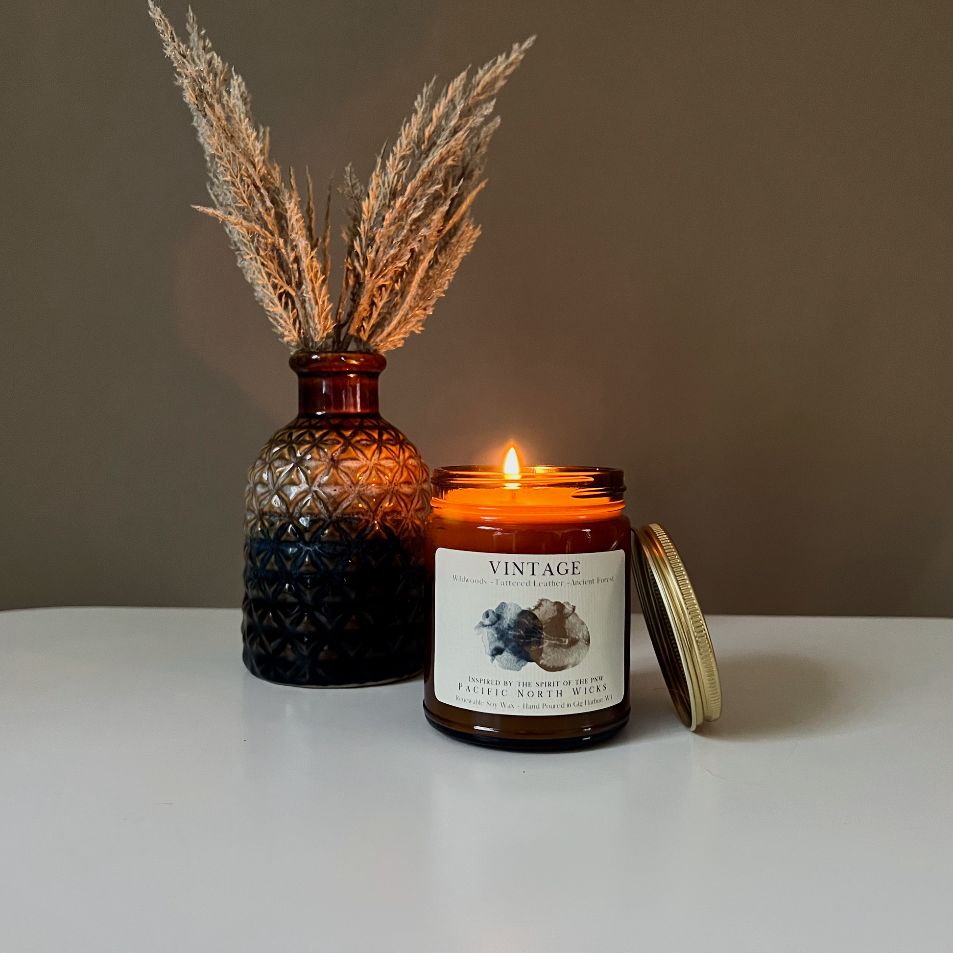 Vintage Candle burning with modern Home Decor